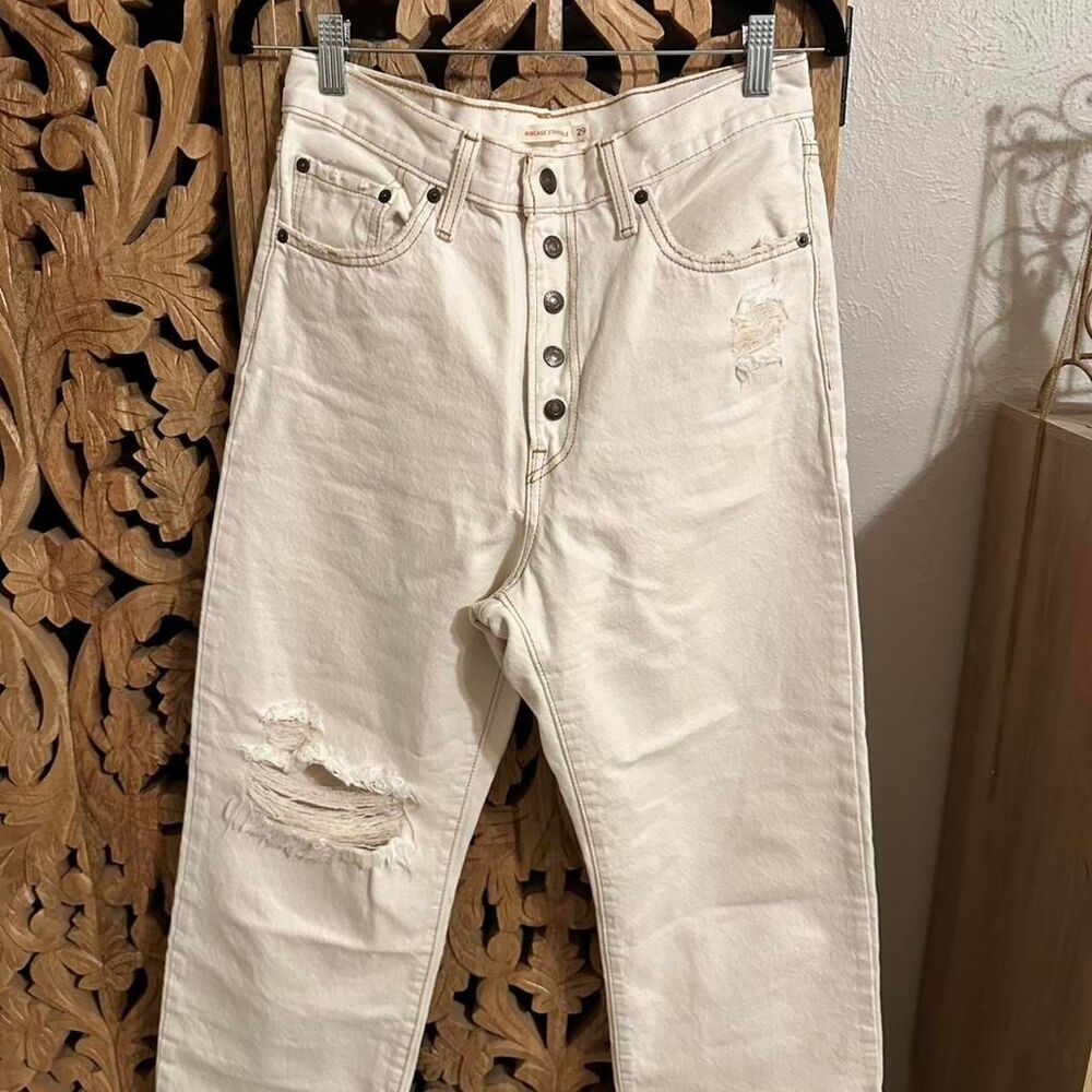 Levi's Women's Off White Jeans Ribcage Button Front High Rise Straight leg